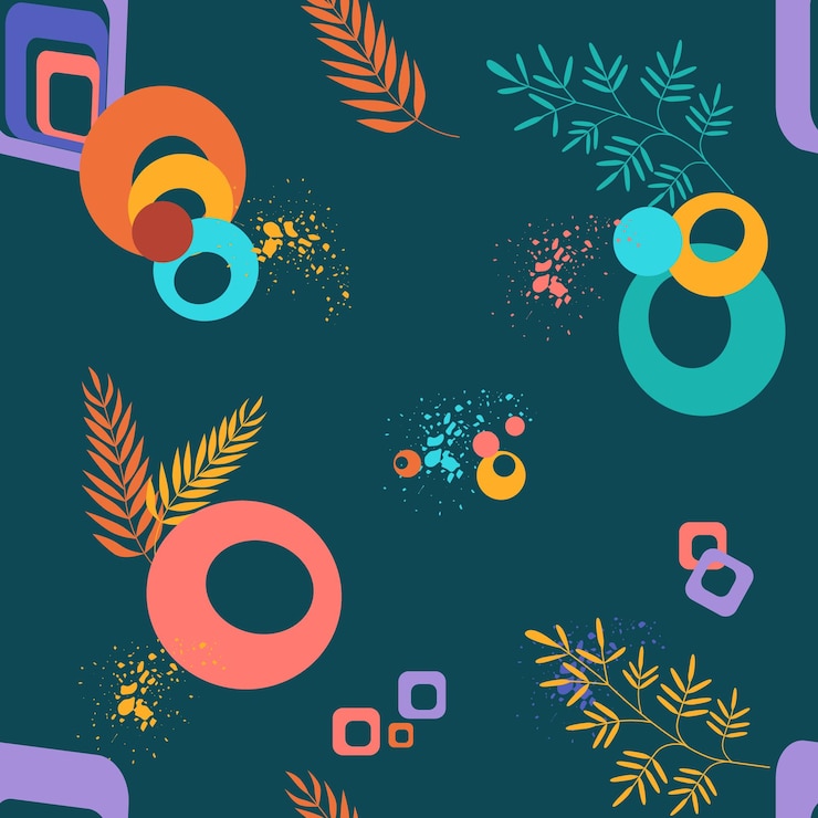 Vector vector seamless fabric pattern with shapes and leaves