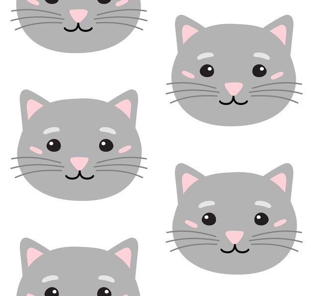 Vector seamless pattern of hand drawn flat cat