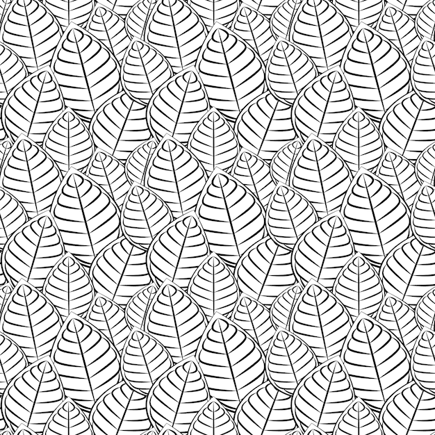 Vector seamless pattern of leaves Black and white graphics Linear Hand drawingGood for textile p