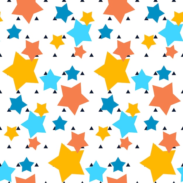Vector seamless pattern with colorful stars on white sky background