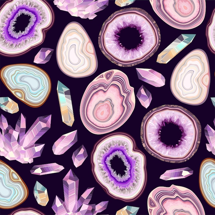 Vector vector seamless pattern with geode and crystals