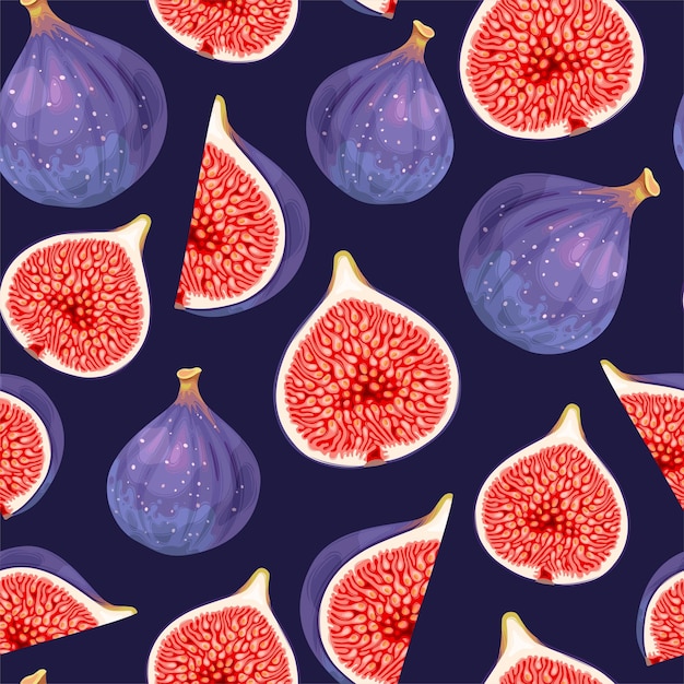 Vector seamless pattern with high detailed figs sliced and whole