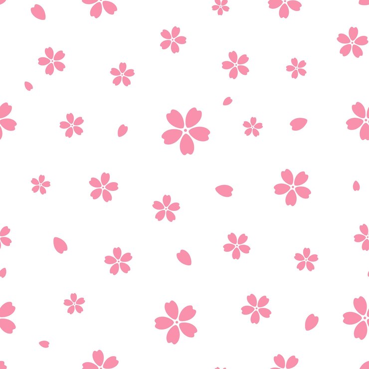 Vector seamless pattern with pink sakura flowers and petals. Cherry blossoms decorative print for wa