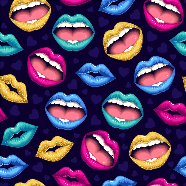 vector seamless pattern with sexy varicolored lips