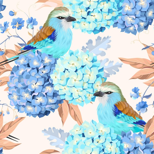 Vector seamless pattern with vintage flowers and bird