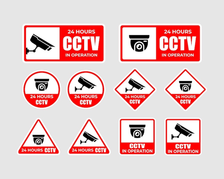 vector security cctv sign set stickers