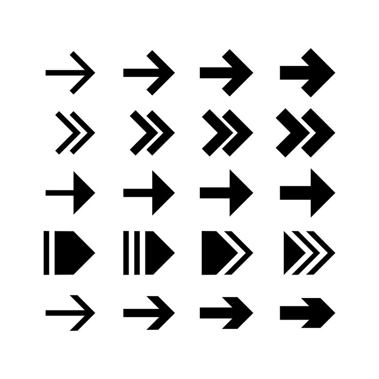 Vector set of 16 black arrows