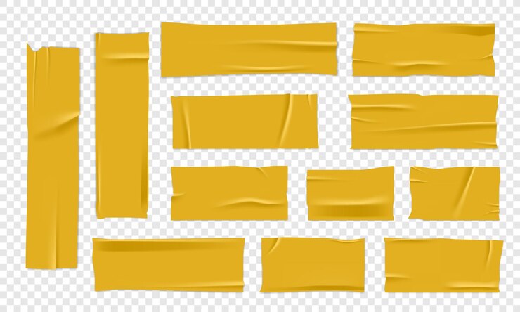 Vector vector set of 3d realistic yellow adhesive tape torn pieces of masking tape isolated