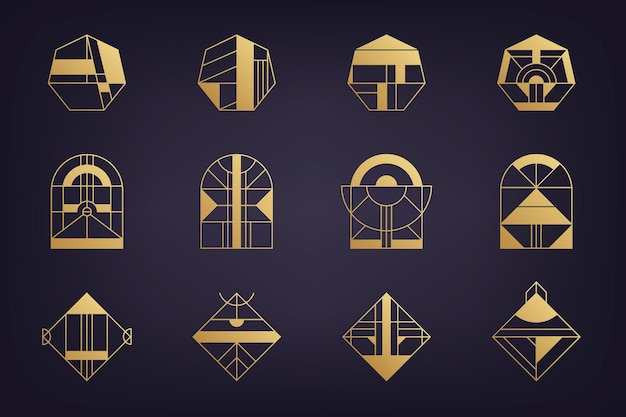 vector set of abstract geometric logos art deco hipster golden line style circle triangle polygon