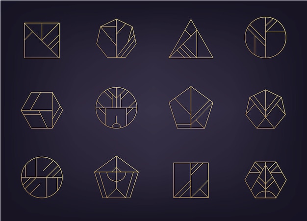 vector set of abstract geometric logos. art deco, hipster, golden line style icons.