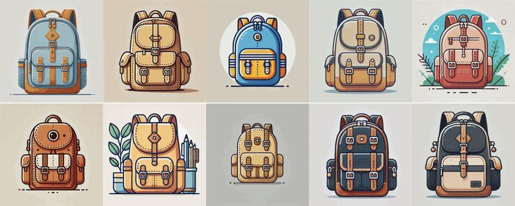 Vector Set of Backpacks in a Simple Flat Design Style