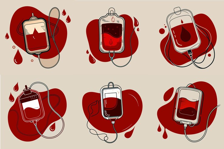 Vector vector set of blood bags for transfusion world donor day concept
