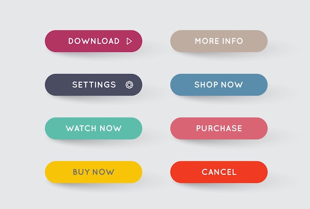Vector Set of Modern Flat App or Game Buttons Trendy flat colors with shadows