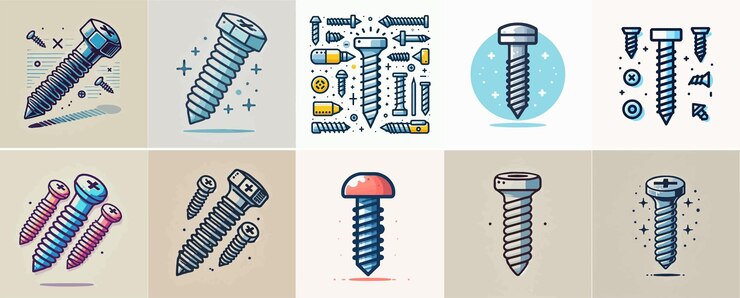 Vector set of screws with a simple and minimalist flat design style