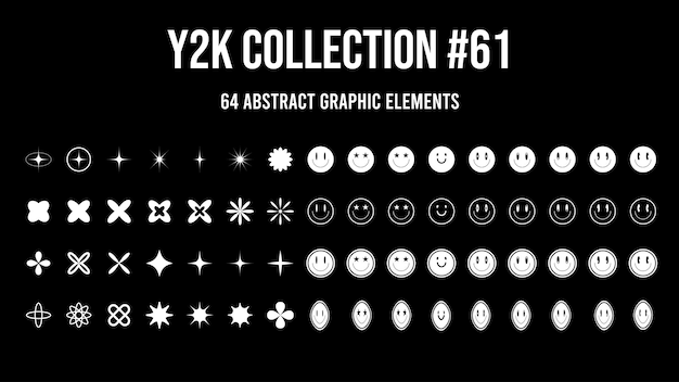 Vector set of Y2K stars and retro futuristic graphic ornaments