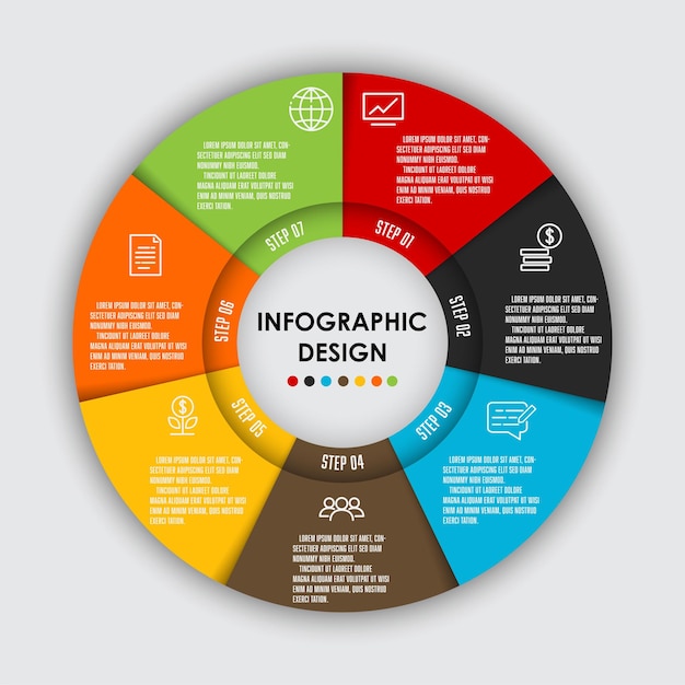 vector set template infographic circle shape 7 step for presentation