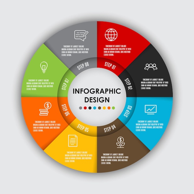 vector set template infographic circle shape 8 step for presentation