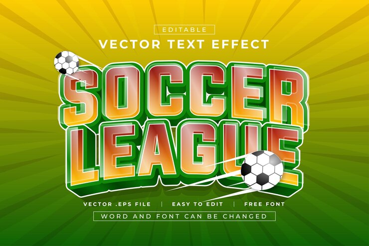 Vector vector soccer league 3d editable text effects