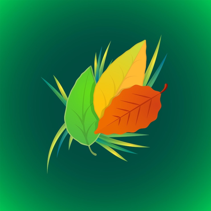Vector vector stale autumn fallen leaves beveled grass illustration isolated green background