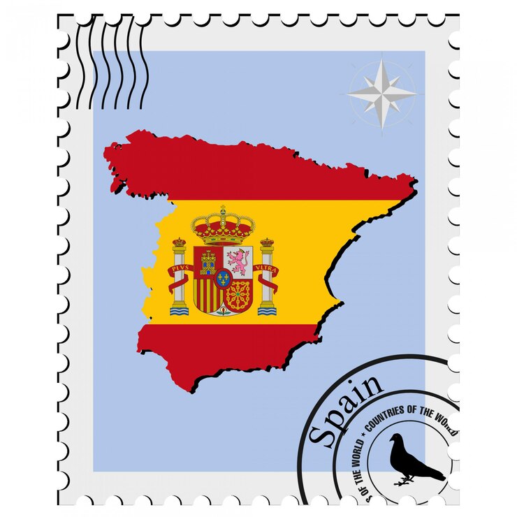 Vector stamp with the image maps of Spain