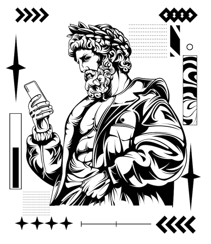 Vector vector statue greek holding phone wearing phone brutalism style