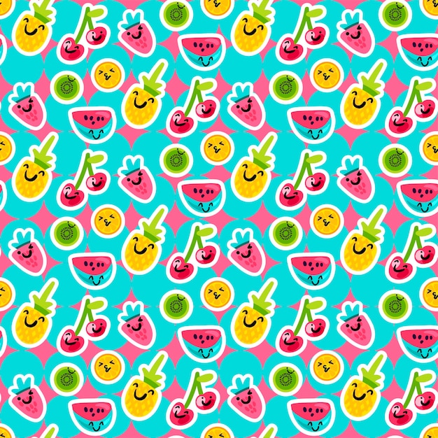vector summer fruits patterns in cartoon style. fruits and berries. sweet backdrop