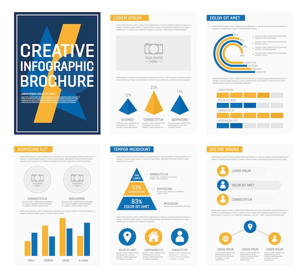Vector template for multipurpose presentation slides with graphs and charts