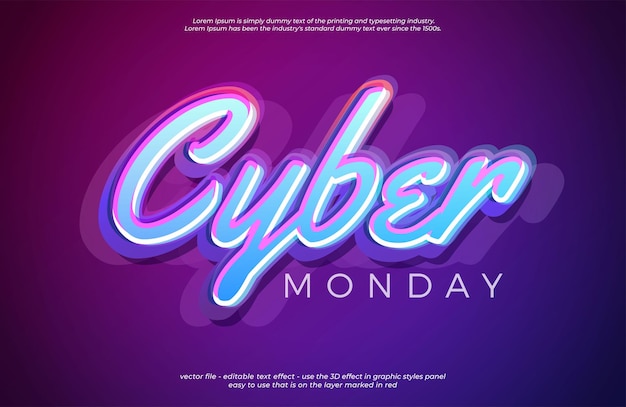 Vector text effect cyber monday with gradient background