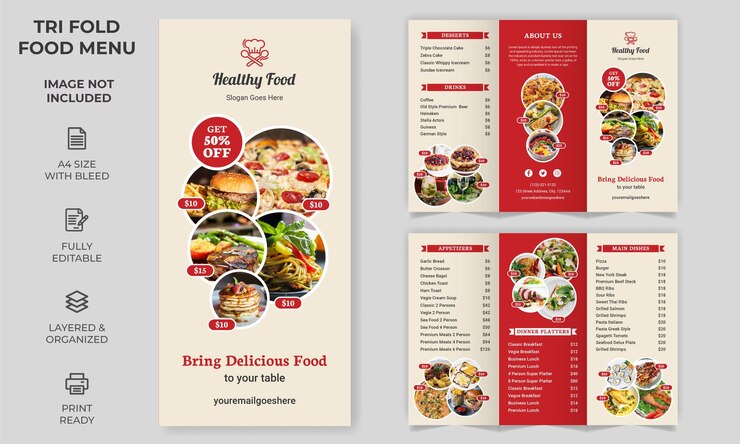 Vector vector trifold food menu brochure template simple style and modern layout