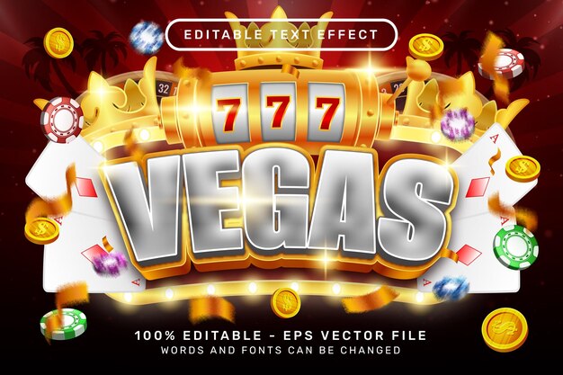 vegas 3d text effect and editable text effect with slot machine illustration