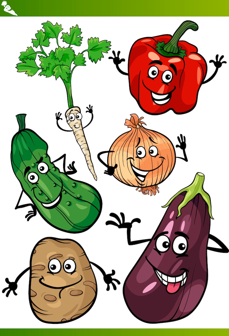 Vector vegetables cartoon illustration set