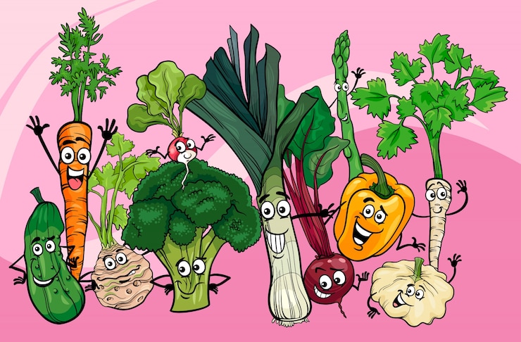 Vector vegetables group cartoon illustration