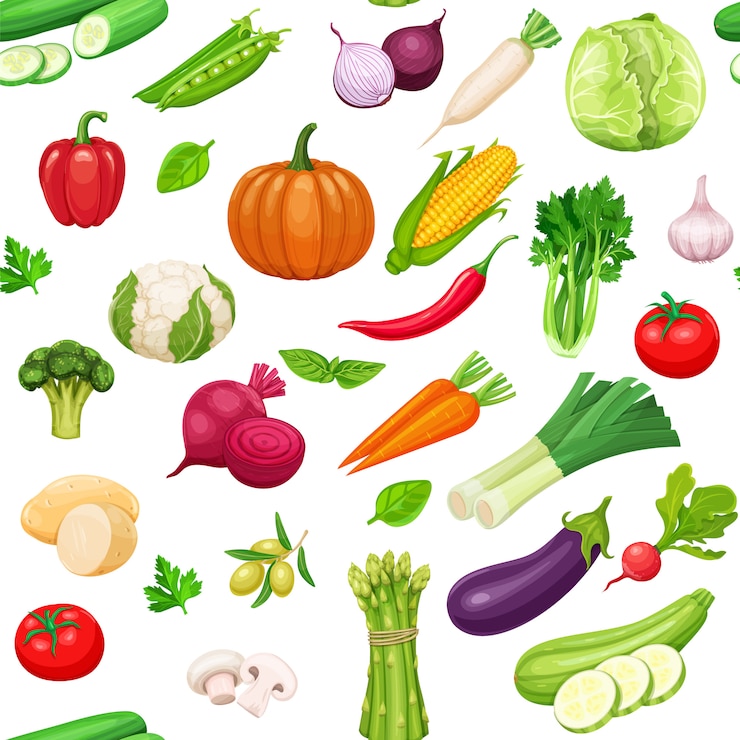 Vector vegetables seamless pattern.