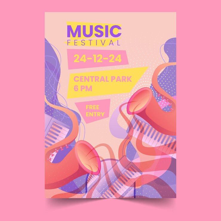 Vector vektor latar belakang poster festival musik berwarna-warni
