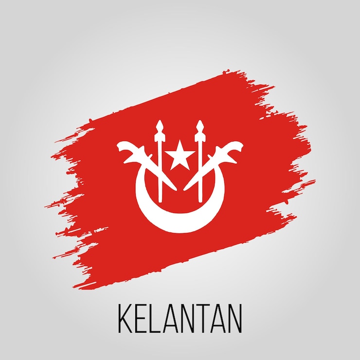 Vektor negara bagian Malaysia Kelantan dan templat desain bendera grunge vektor wilayah