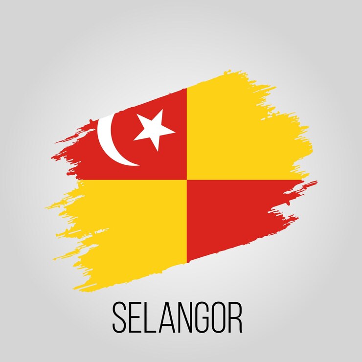 Vektor negara bagian Malaysia Selangor dan templat desain bendera grunge vektor wilayah