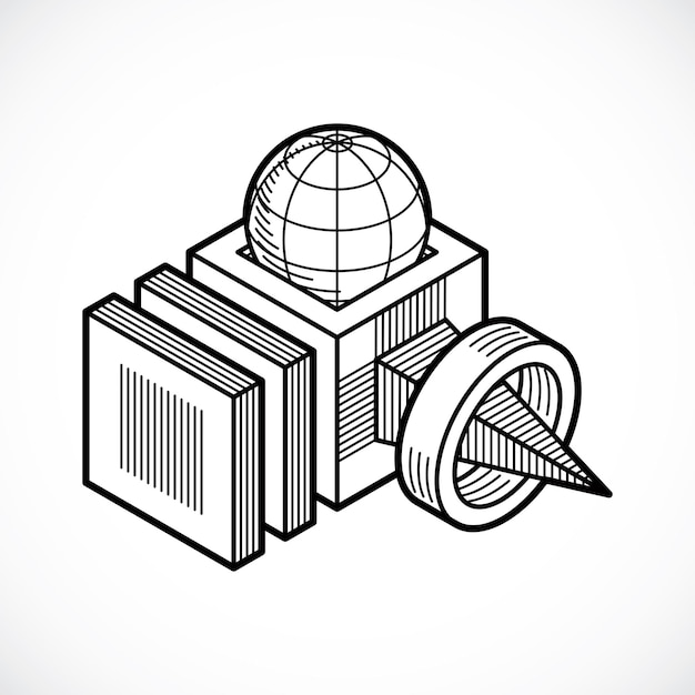 Vektor rekayasa 3D, bentuk abstrak yang dibuat menggunakan kubus dan bentuk geometris.