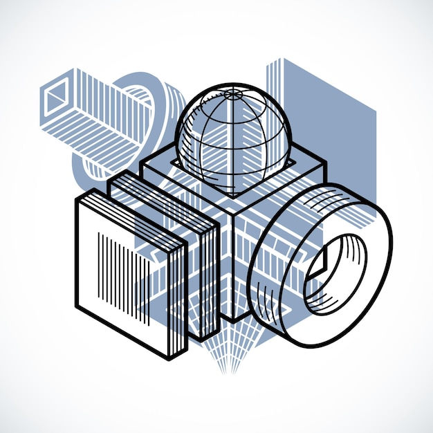 Vektor rekayasa 3D, bentuk abstrak yang dibuat menggunakan kubus dan bentuk geometris.