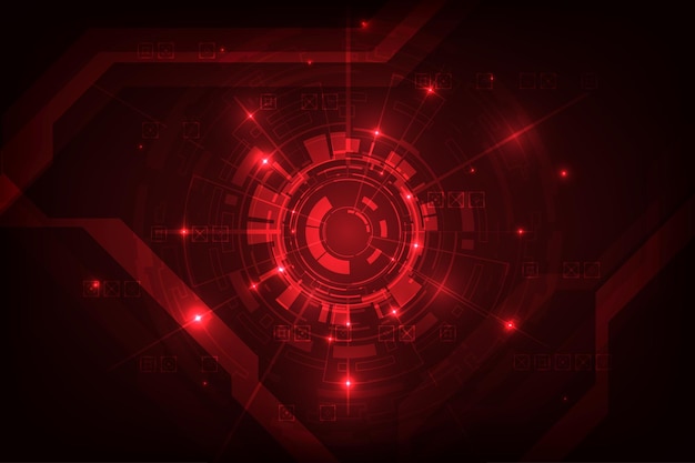 Vektor teknologi hud digital abstrak dengan latar belakang futuristik cahaya merah