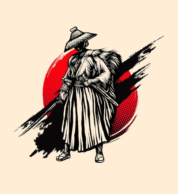 Vektor vintage tinta gaya samurai
