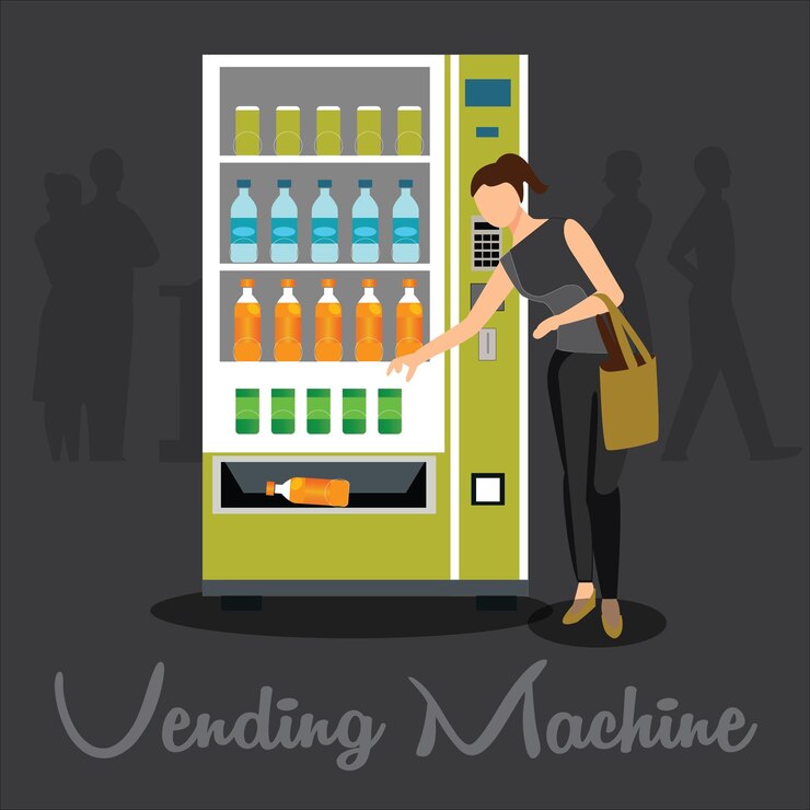 Vending machines people who buy drinks take with cash