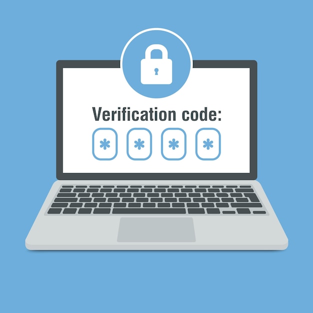 Verification code message on laptop Notice with code for secure login or sign in Password secure login access notice vector Vector illustration