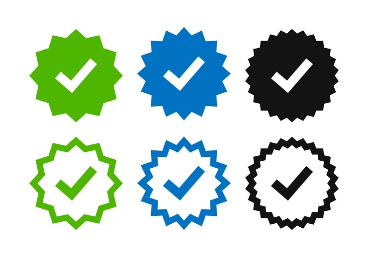 Verified badge profile set. Social media account verification icons.