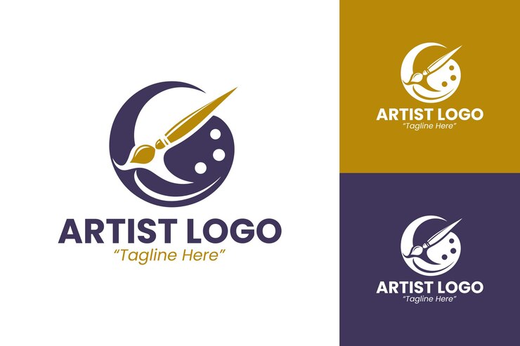 Vector versatile artist logos in gold and purple for professional branding solutions