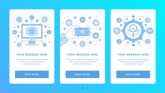 Vertical banners flat thin line icons illustration.