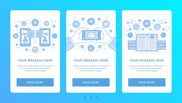 Vertical banners flat thin line icons illustration.