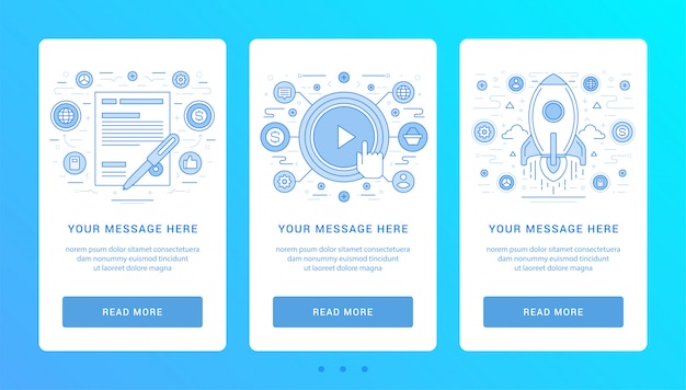 Vertical banners flat thin line icons illustration.
