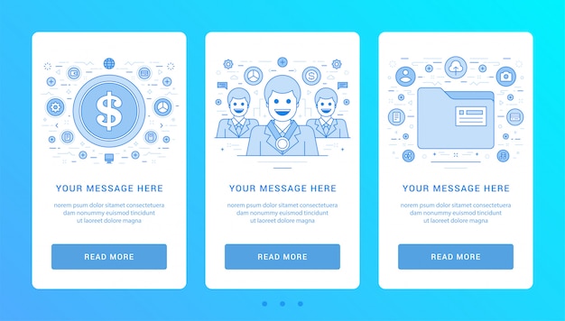 Vertical banners flat thin line icons illustration.