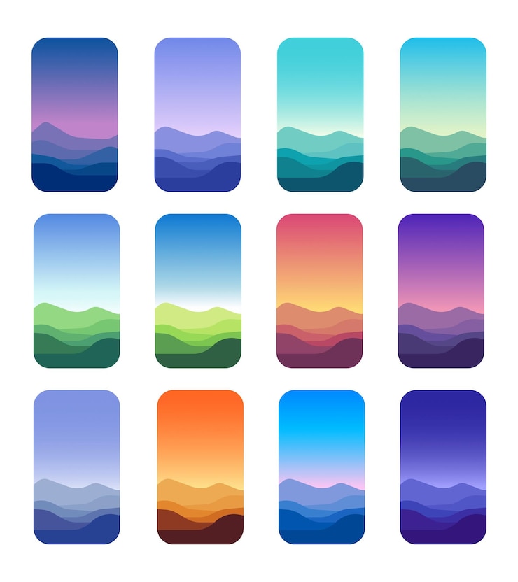 Vertical cards with minimalist landscape illustrations Simple minimalistic cards with beautiful col