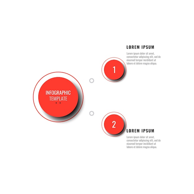 Vertical diagram with two red infographic elements with realistic shadow on a white background